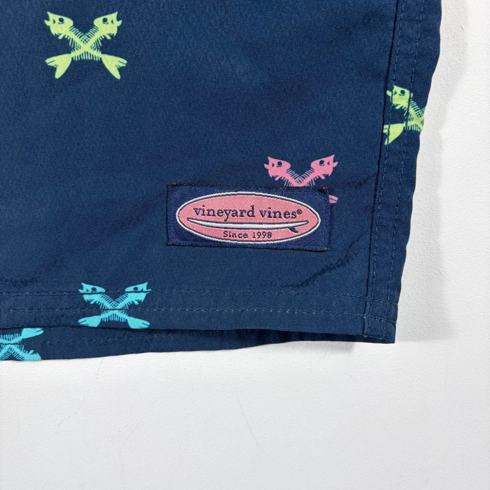 Vineyard Vines Board Shorts Mens 36 Neon Fish Bone Print Navy Blue AOP